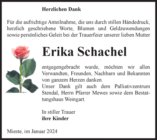 Traueranzeige von Erika Schachel von Volksstimme Altmark West