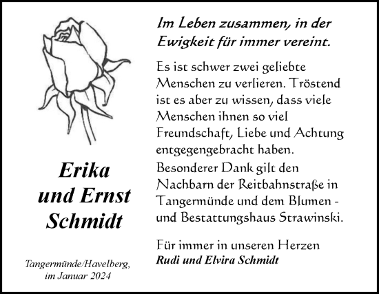 Traueranzeige von Erika und Ernst Schmidt von Volksstimme Altmark Ost
