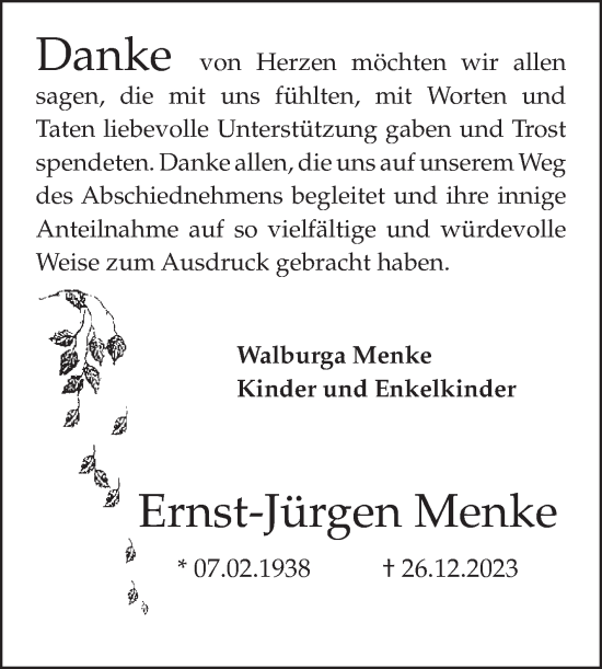 Traueranzeige von Ernst-Jürgen Menke von Volksstimme Altmark Ost