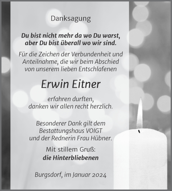 Traueranzeige von Erwin Eitner von Trauerkombi Mansfelder Land