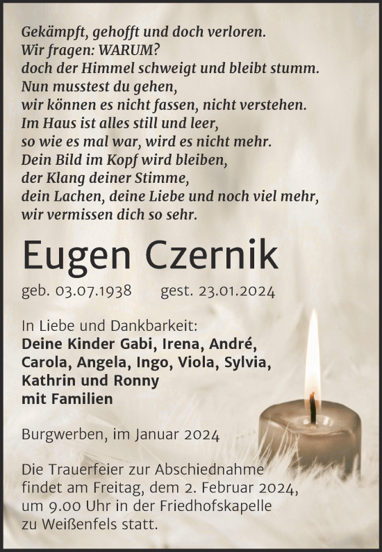 Traueranzeige von Eugen Czernik von Trauerkombi Weißenfels