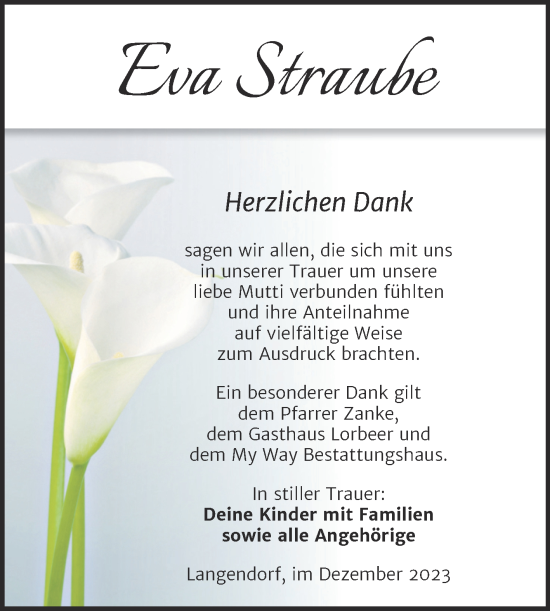 Traueranzeige von Eva Straube von Trauerkombi Weißenfels