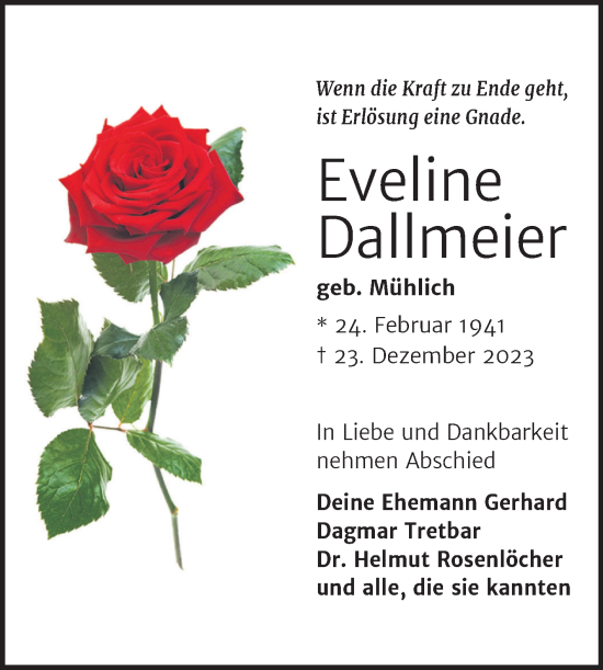 Traueranzeige von Eveline Dallmeier von Trauerkombi Weißenfels