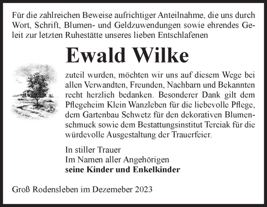 Traueranzeige von Ewald Wilke von Volksstimme Oschersleben/Wanzleben