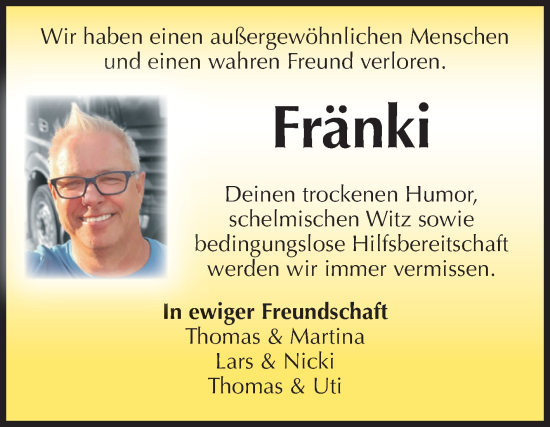 Traueranzeige von Fränki  von Volksstimme Altmark West