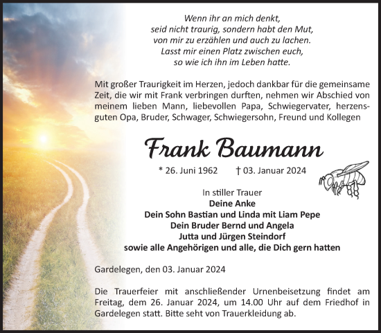 Traueranzeige von Frank Baumann von Volksstimme Altmark West