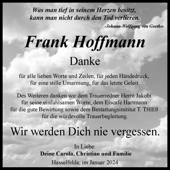 Traueranzeige von Frank Hoffmann von Volksstimme Wernigerode