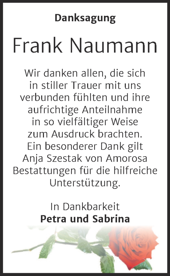 Traueranzeige von Frank Naumann von Trauerkombi Dessau