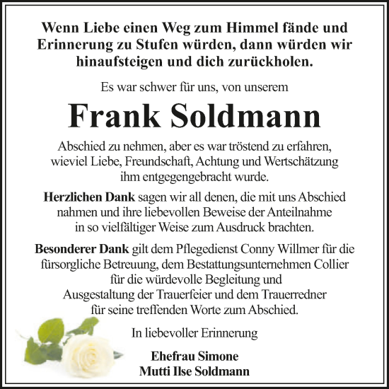 Traueranzeige von Frank Soldmann von Trauerkombi Dessau
