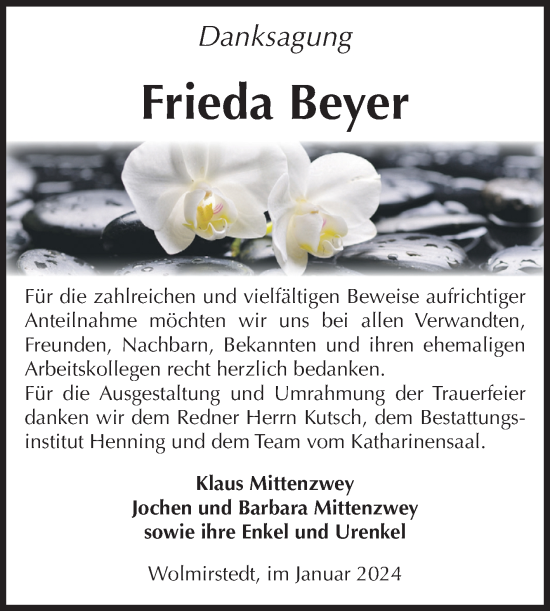 Traueranzeige von Frieda Beyer von Volksstimme Haldensleben/Wolmirstedt