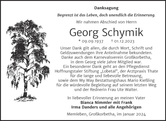 Traueranzeige von Georg Schymik von Trauerkombi Weißenfels