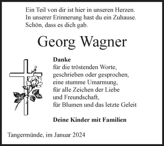 Traueranzeige von Georg Wagner von Volksstimme Altmark Ost