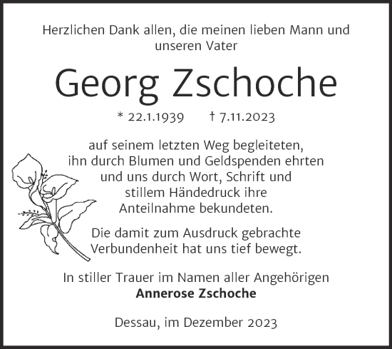 Traueranzeige von Georg Zschoche von Trauerkombi Köthen