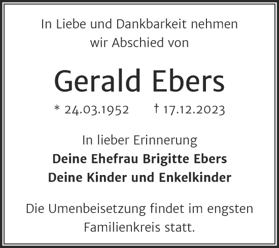 Traueranzeige von Gerald Ebers von Mitteldeutsche Zeitung Halle/Saalkreis