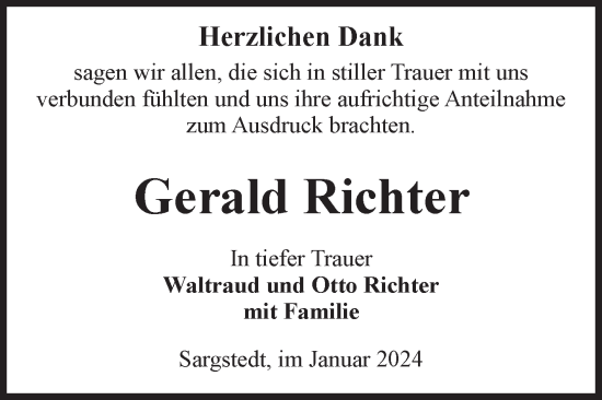 Traueranzeige von Gerald Richter von Volksstimme Halberstadt