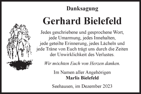 Traueranzeige von Gerhard Bielefeld von Volksstimme Altmark Ost
