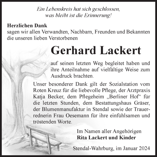 Traueranzeige von Gerhard Lackert von Volksstimme Altmark Ost