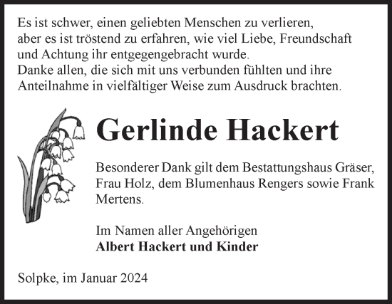 Traueranzeige von Gerlinde Hackert von Volksstimme Altmark West