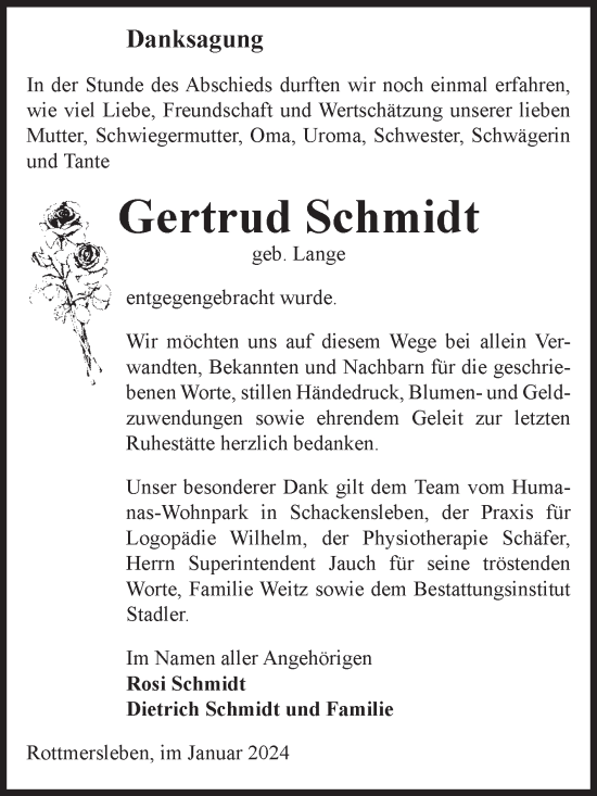 Traueranzeige von Gertrud Schmidt von Volksstimme Haldensleben/Wolmirstedt