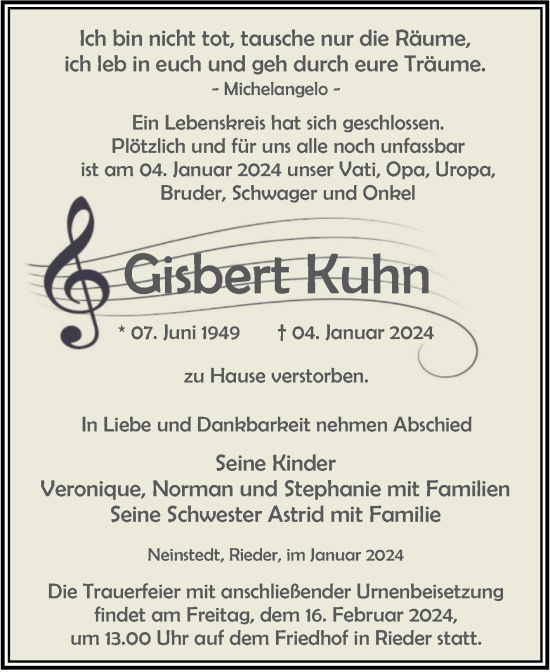 Traueranzeige von Gisbert Kuhn von Trauerkombi Quedlinburg