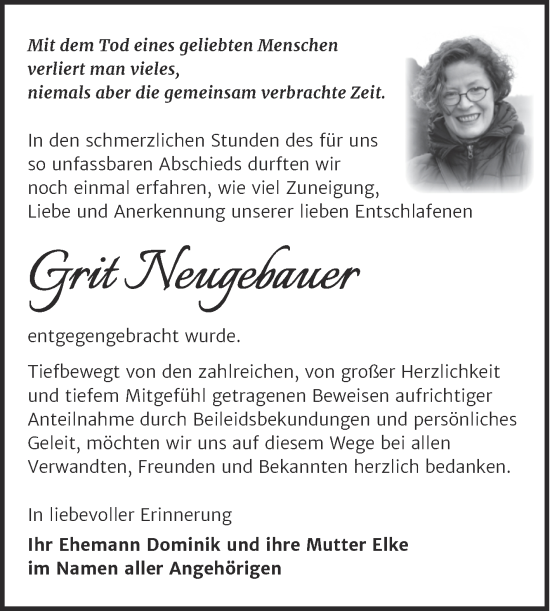 Traueranzeige von Grit Neugebauer von Trauerkombi Weißenfels