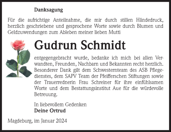 Traueranzeige von Gudrun Schmidt von Volksstimme Magdeburg