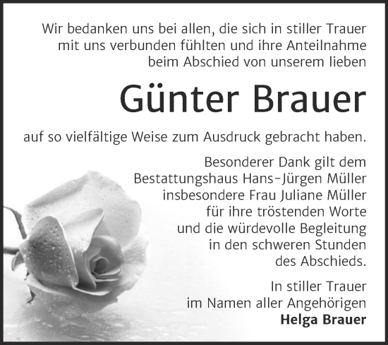 Traueranzeige von Günter Brauer von Trauerkombi Aschersleben