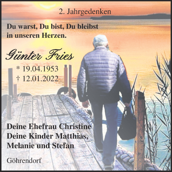 Traueranzeige von Günter Fries von Trauerkombi Merseburg