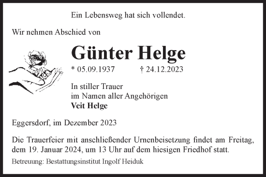 Traueranzeige von Günter Helge von Volksstimme Schönebeck
