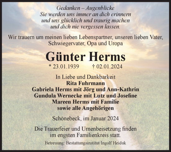 Traueranzeige von Günter Herms von Volksstimme Schönebeck