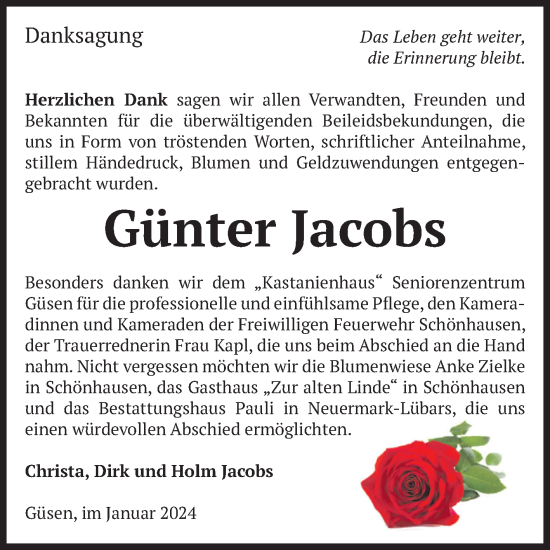 Traueranzeige von Günter Jacobs von Volksstimme Altmark Ost