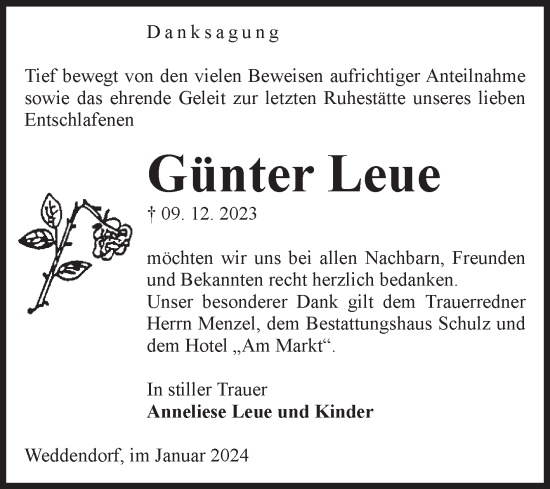 Traueranzeige von Günter Leue von Volksstimme Altmark West