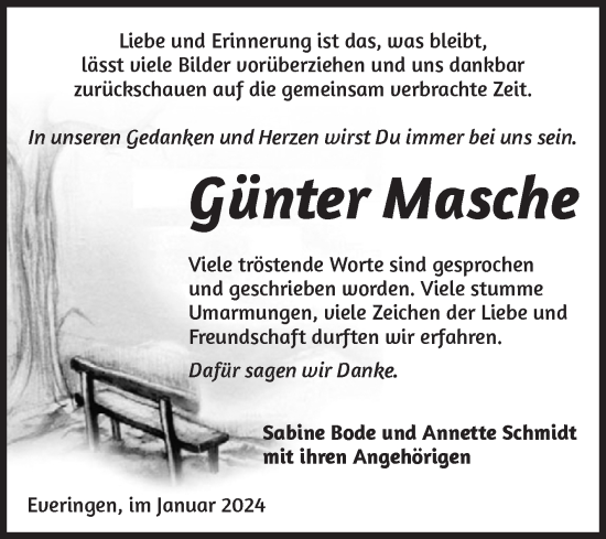Traueranzeige von Günter Masche von Volksstimme Haldensleben/Wolmirstedt