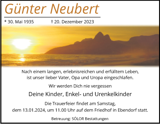 Traueranzeige von Günter Neubert von Volksstimme Haldensleben/Wolmirstedt