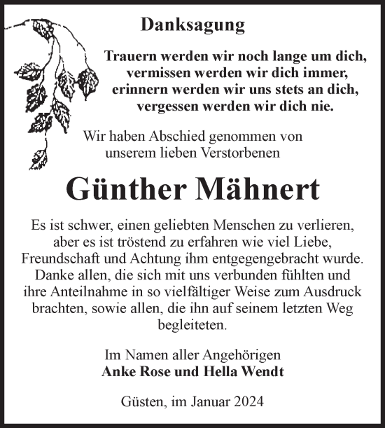 Traueranzeige von Günther Mähnert von Volksstimme Staßfurt