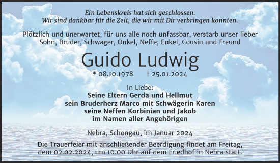 Traueranzeige von Guido Ludwig von Mitteldeutsche Zeitung Merseburg/Querfurt