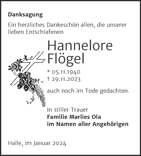 Traueranzeige von Hannelore Flögel 