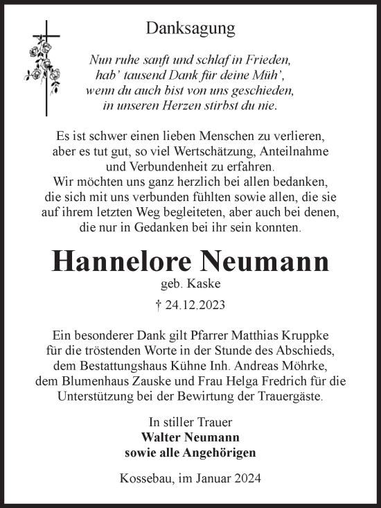 Traueranzeige von Hannelore Neumann von Volksstimme Altmark Ost
