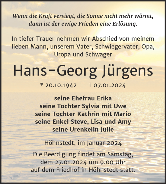 Traueranzeige von Hans-Georg Jürgens von Mitteldeutsche Zeitung Halle/Saalkreis