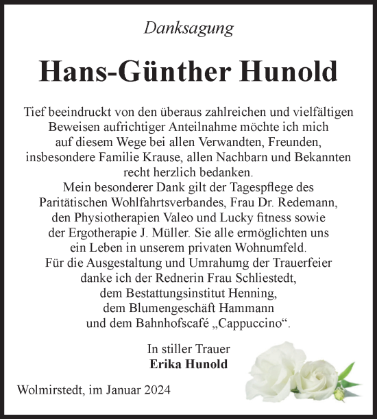 Traueranzeige von Hans-Günther Hunold von Volksstimme Haldensleben/Wolmirstedt