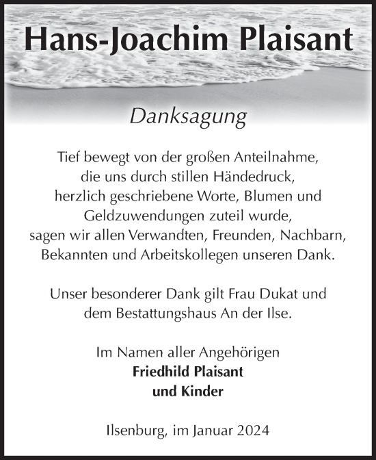 Traueranzeige von Hans-Joachim Plaisant von Volksstimme Wernigerode