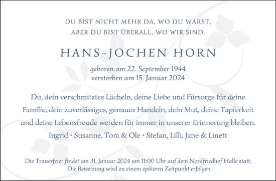 Traueranzeige von Hans-Jochen Horn von Mitteldeutsche Zeitung Halle/Saalkreis