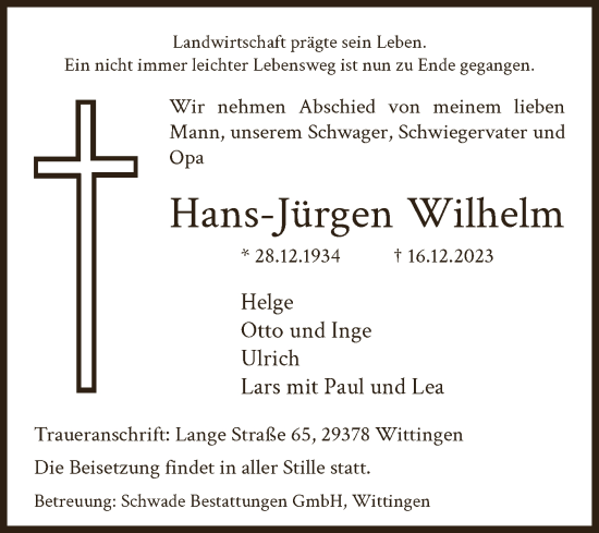 Traueranzeige von Hans-Jürgen Wilhelm von Mitteldeutsche Zeitung Aschersleben