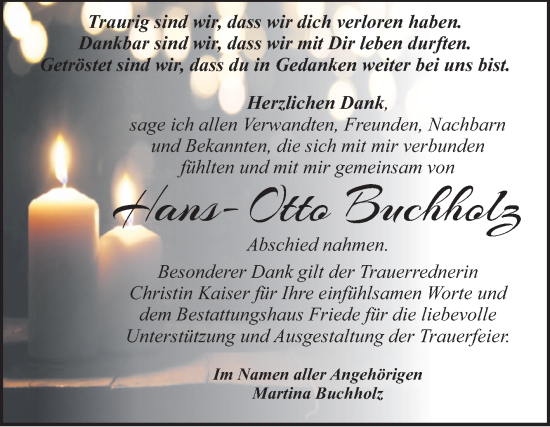Traueranzeige von Hans-Otto Buchholz von Trauerkombi Dessau
