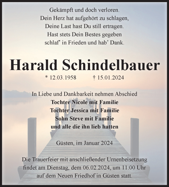 Traueranzeige von Harald Schindelbauer von Volksstimme Staßfurt