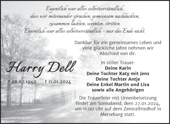 Traueranzeige von Harry Dell von Trauerkombi Merseburg
