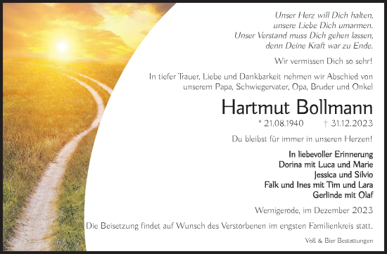 Traueranzeige von Hartmut Bollmann von Volksstimme Halberstadt