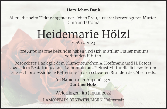 Traueranzeige von Heidemarie Hölzl von Volksstimme Haldensleben/Wolmirstedt