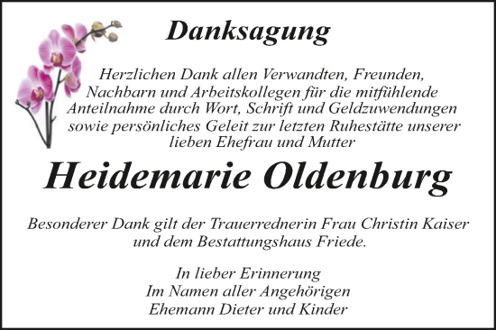 Traueranzeige von Heidemarie Oldenburg von Trauerkombi Dessau