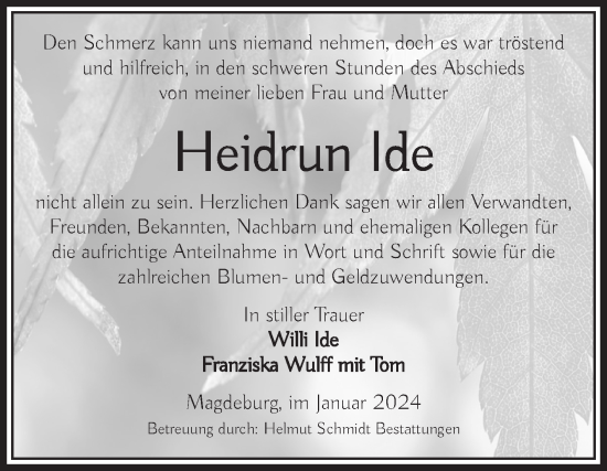 Traueranzeige von Heidrun Ide von Volksstimme Magdeburg